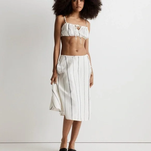 White striped wrap midi coverup Skirt - Picture 1 of 7